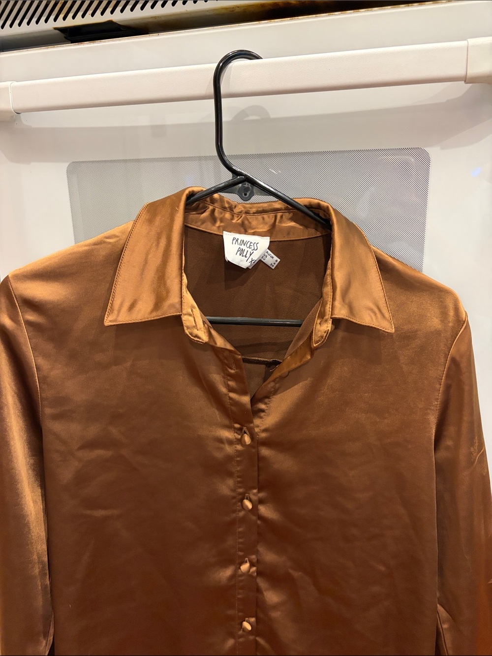 Princess Polly women’s  Satin Button-Down Shirt in Brown